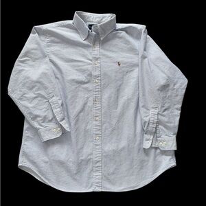 Men’s Polo Ralph Lauren Blue Stripe Button Down Shirt 17 1/2 32/33 Pony Logo